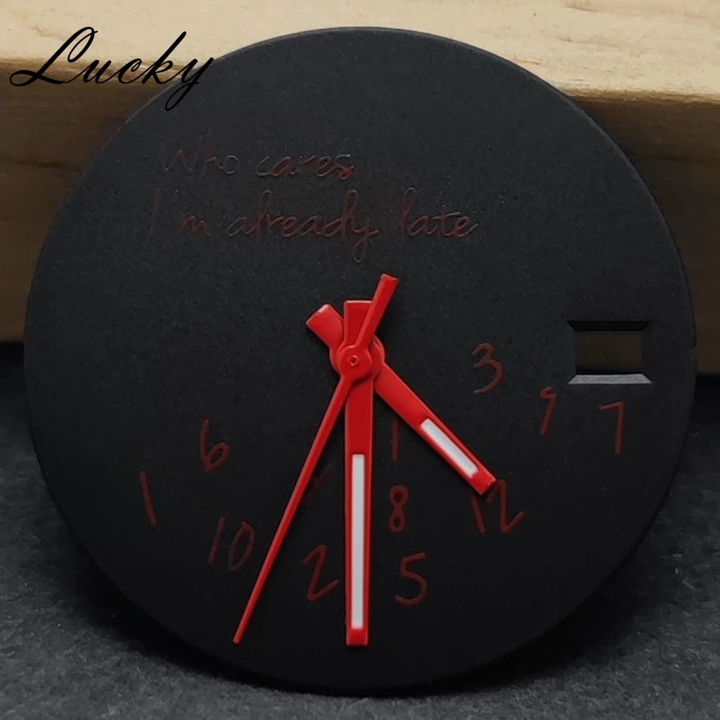 New 28.5mm Watch Dial NH34 NH35 NH36 4R/7S Hands Set DIY Watch Faces Fit NH35 Movement Who Cares Lt's Already Late Accessories﻿