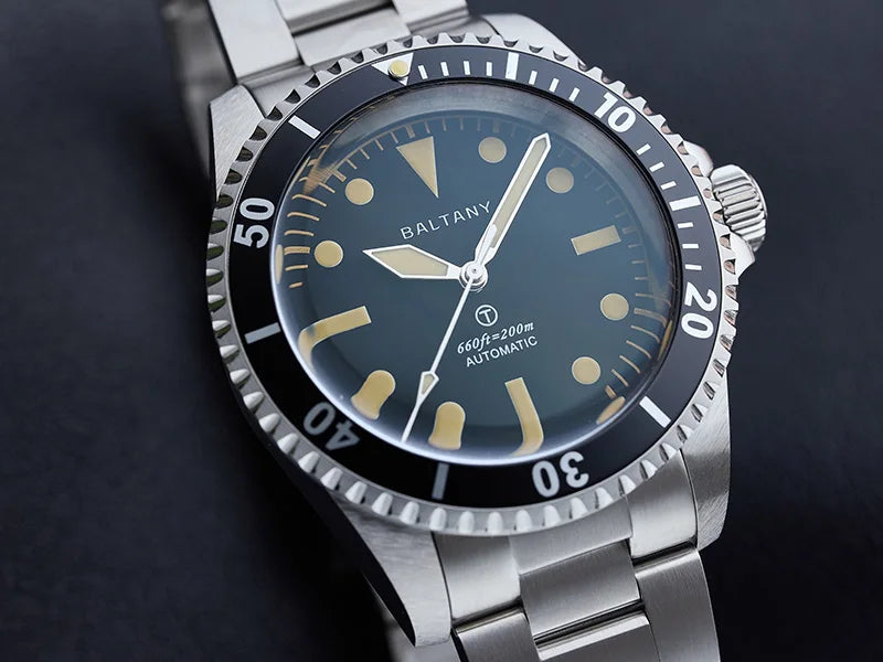 Baltany S3075 Vintage MilSubmariner Watch Rotation Bezel Brushed Bracelect Luminou Leather Sapphire Stainless Steel Dive Watches