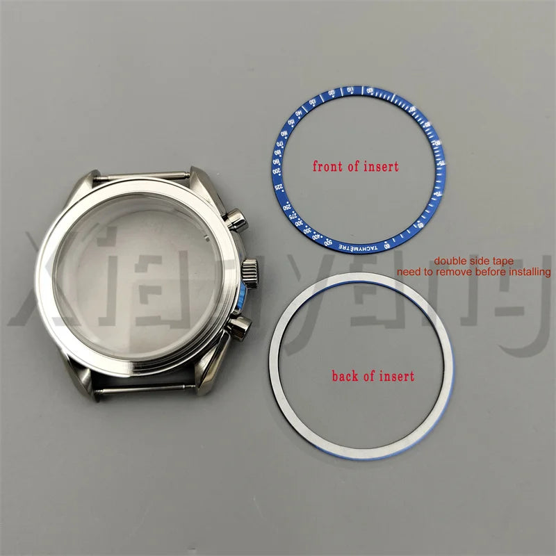 Speed Master Case 40mm VK63 Silver Watch Case Blue Green Black Silver Insert With Coated Glass For VK63 Quartz Chronograph Movement Steel Bracelet