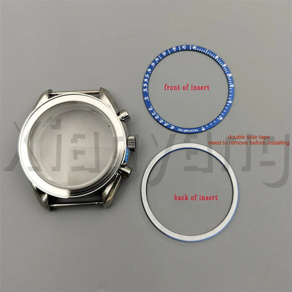 Speed Master Case 40mm VK63 Silver Watch Case Blue Green Black Silver Insert With Coated Glass For VK63 Quartz Chronograph Movement Steel Bracelet