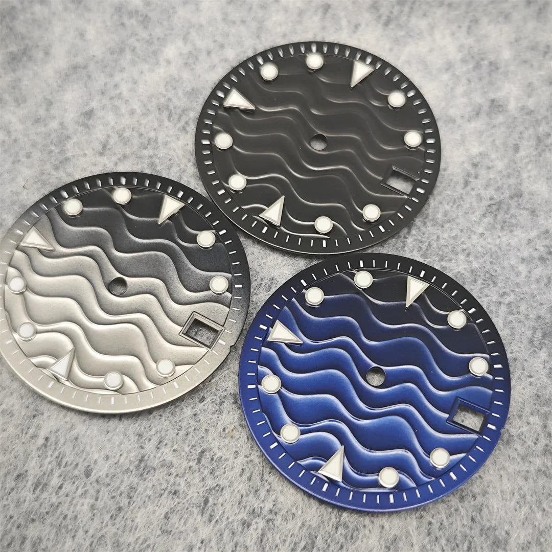 28.5mm Watch Dial Water Ripple Gradient Color Watch Faces Green Luminous Surface Man’s Watch Accessories for NH35 Movement