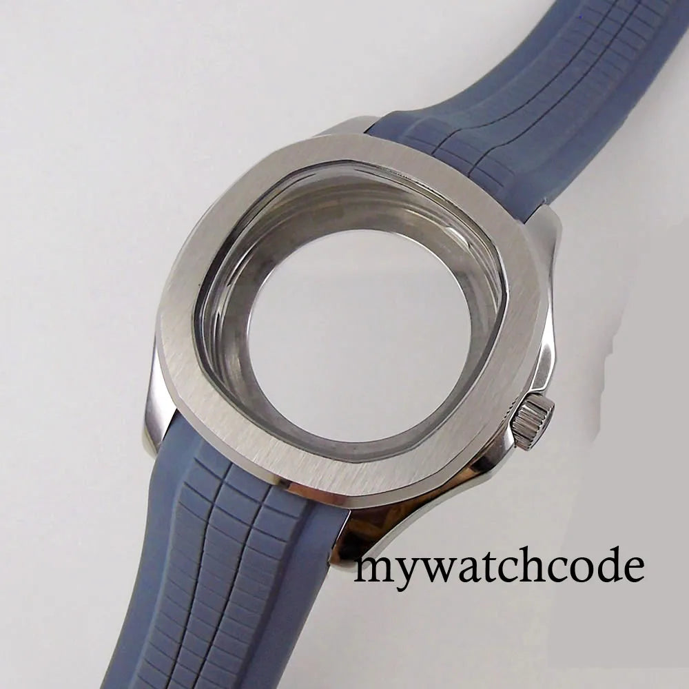 40mm Watch Case Glass Back Rubber Strap Dial Hands Set Fit NH35A NH36A Automatic Movement Sapphire Glass