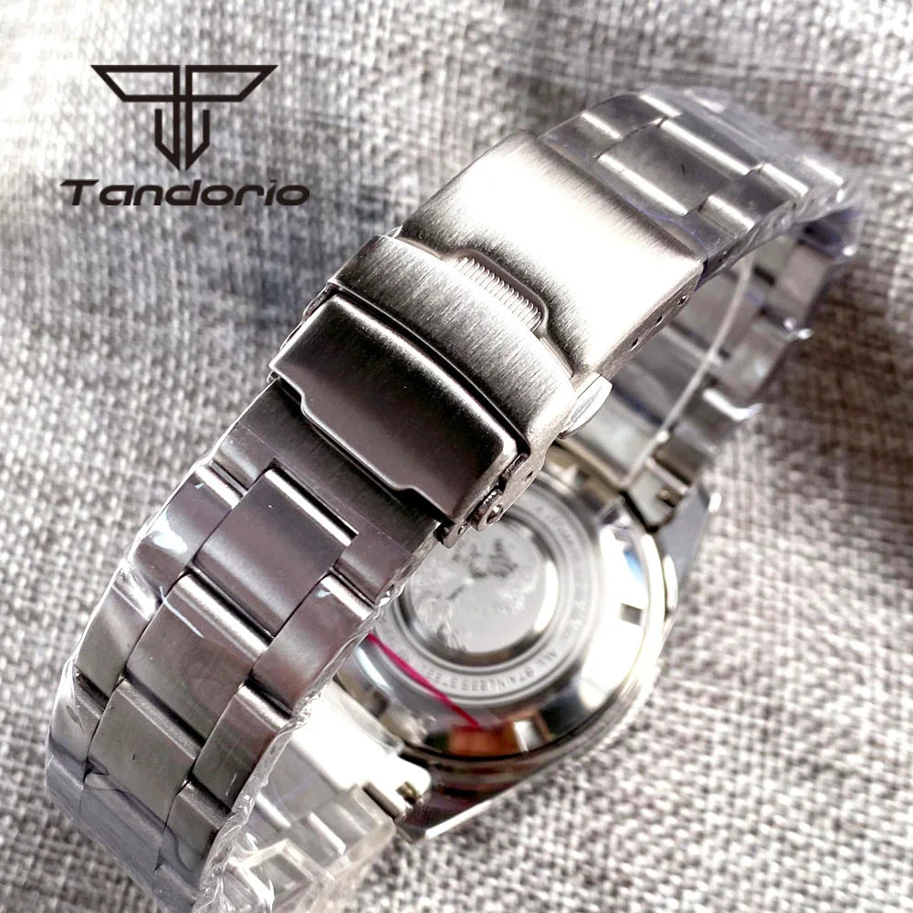New Curved End Stainless Steel Watch Bracelet Folding Clasp Fit for Tandorio 62mas Wristwatch