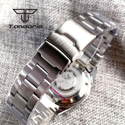 New Curved End Stainless Steel Watch Bracelet Folding Clasp Fit for Tandorio 62mas Wristwatch