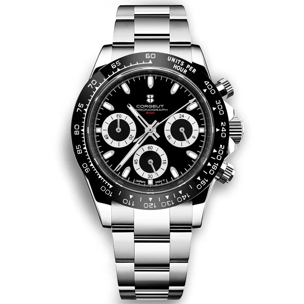 Corgeut 2069 Chronograph watch Panda Daytona 24 hours VK63 Quartz Hardlex 10Bar 39MM