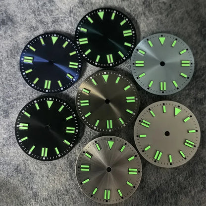 28.5mm Watch Dial Sunray Texture Dial Double Strips Nails Green Luminous Watch Faces for NH35/ 8215/ 2813/ 2836 Movements