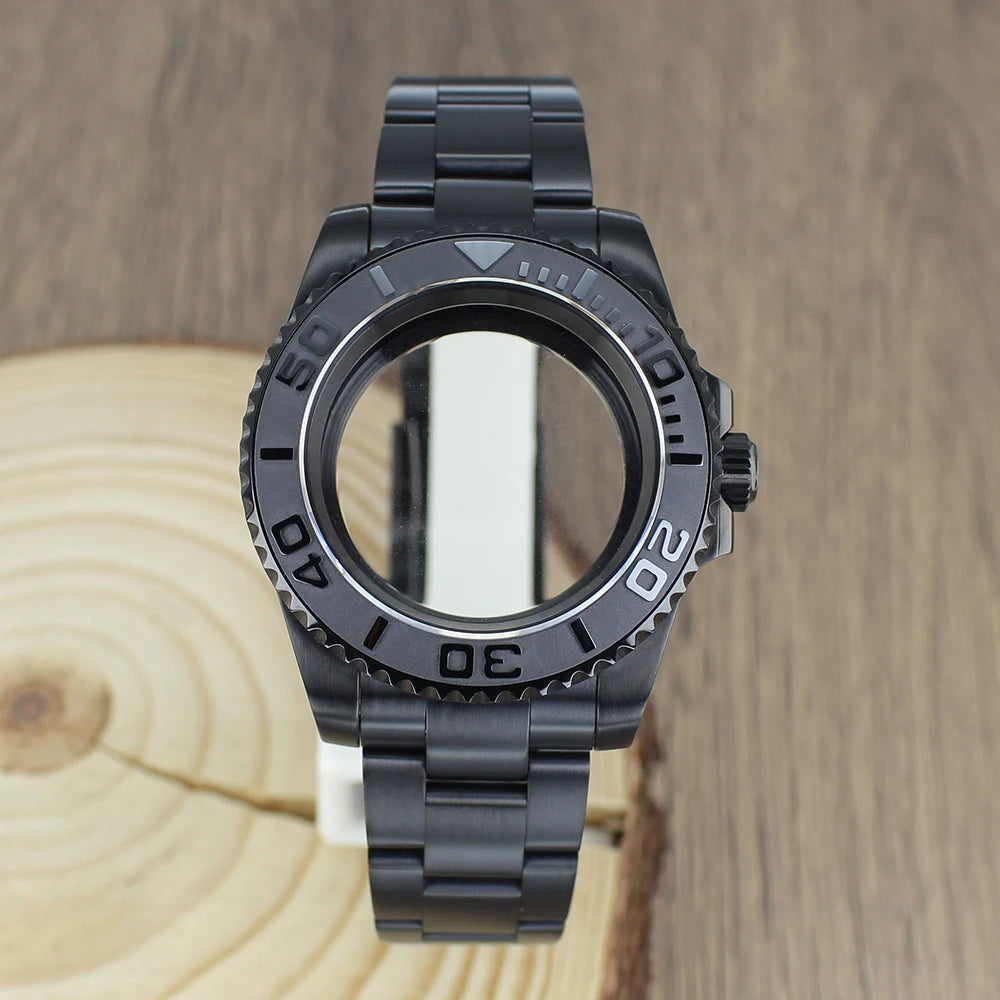 40mm NH35 Accessories Watch Case bands Sapphire for NH35 NH36 NH34 NH70 8215 2824 PT5000 Movt Black Yacht Ceramic bezel insert