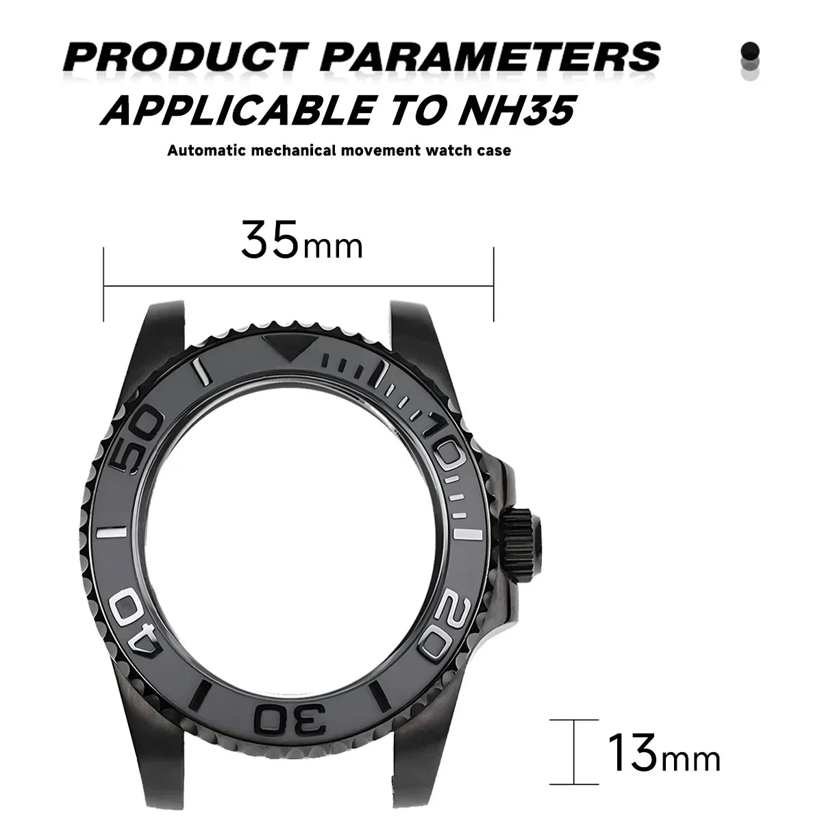 42mm Black PVD Yacht master Skx007 Steel Black Matte Waterproof Watch Case With Sapphire Crystal For Nh35 Nh36 Movement 28.5mm Dial Mods