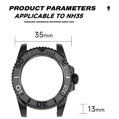 42mm Black PVD Yacht master Skx007 Steel Black Matte Waterproof Watch Case With Sapphire Crystal For Nh35 Nh36 Movement 28.5mm Dial Mods