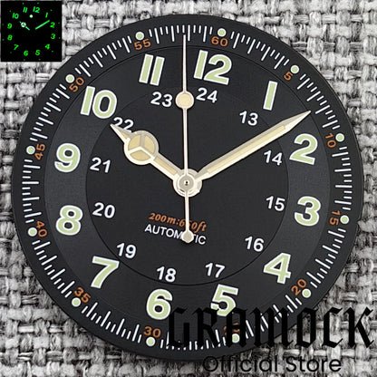 Gramock Classics Sterile 29mm Pilot Black Watch Dial Part for NH35/36 ETA PT5000 Miyota Mingzhu DG ST2130 Movement Part Hand Set