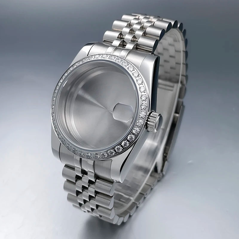 36mm/39mm NH35 Case President Jubile Strap Diamond Bezel Sapphire Glass Mod For NH35 NH36 Movement Watch Case Accessories Parts