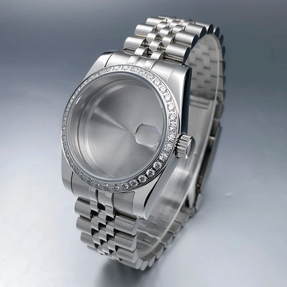 36mm/39mm NH35 Case President Jubile Strap Diamond Bezel Sapphire Glass Mod For NH35 NH36 Movement Watch Case Accessories Parts
