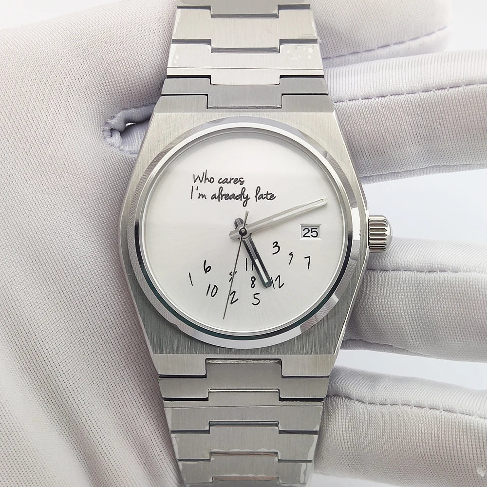 Special Dial PRX Watch Seiko nh35 Who cares i'm already late  Sapphire 40MM 5Bar Dress