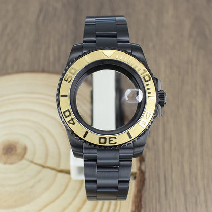 40mm NH35 Accessories Watch Case bands Sapphire for NH35 NH36 NH34 NH70 8215 2824 PT5000 Movt Black Yacht Ceramic bezel insert