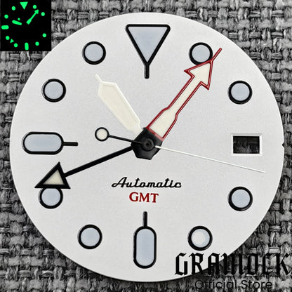 29mm Blue Red Black Orange GMT NH34 White Glossy Dial With Hands C3 Lume Fit NH34 Mechanical Watch Modified Accessories