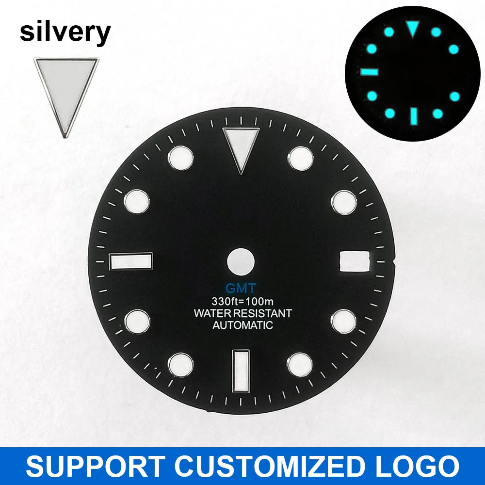 28.5mm diameter dial suitable for NH-34/35/36 movements GMT Luminous dial customization LOGO/name DIY dial watch parts