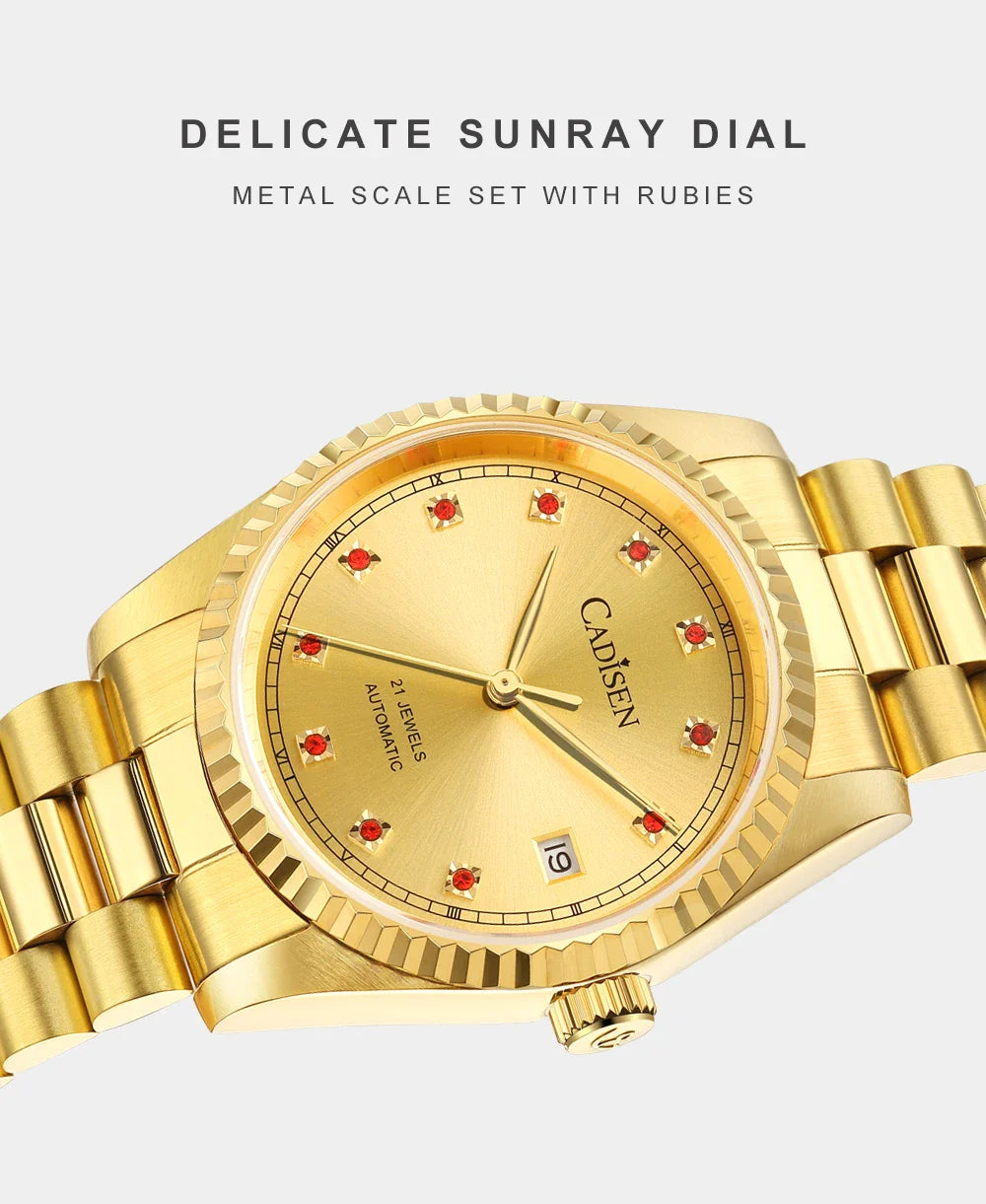 CADISEN C8223 DateJust Watch Miyota 8215 Sapphire Luxury Golden Watch 36MM Ladies Men