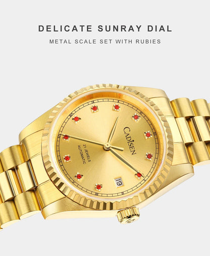 CADISEN C8223 DateJust Watch Miyota 8215 Sapphire Luxury Golden Watch 36MM Ladies Men
