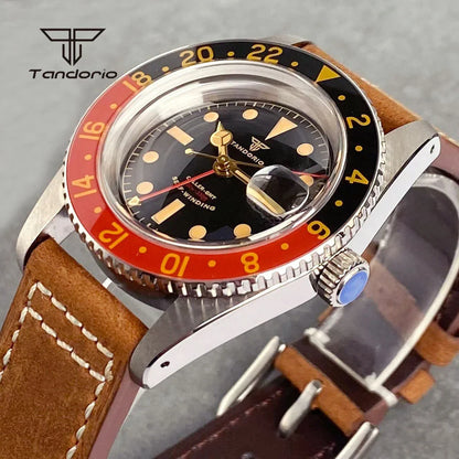 Tandorio NH34 GMT Watch 6542 homage 38mmTD218S Sapphire 20BAR Diver 24H Glass Bezel Sapphire