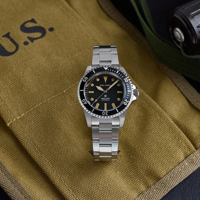 Baltany S3075 Vintage MilSubmariner Watch Rotation Bezel Brushed Bracelect Luminou Leather Sapphire Stainless Steel Dive Watches