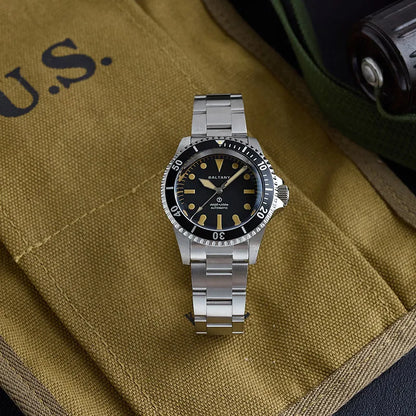 Baltany S3075 Vintage MilSubmariner Watch Rotation Bezel Brushed Bracelect Luminou Leather Sapphire Stainless Steel Dive Watches