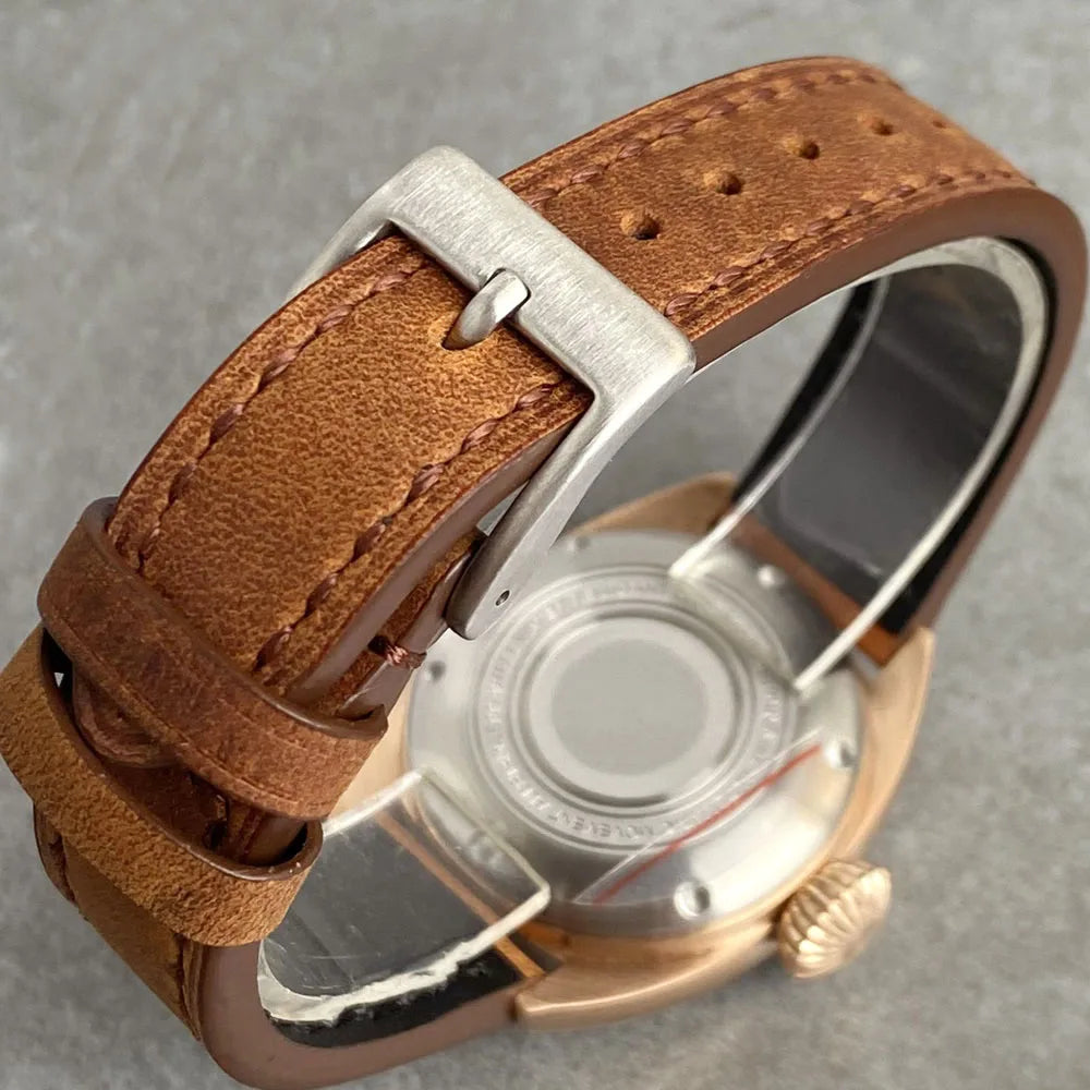 CUSN8 Solid Bronze Identity Crisis Pilot Watch Wristfull W201 NH35A Domed AR Sapphire 36mm 20Bar