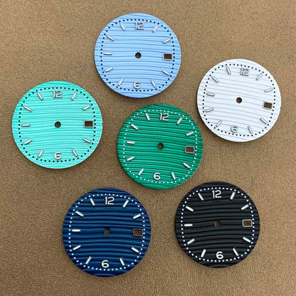 30.5mm Green Luminous Silver Watch Dial Digital Plus Bar Studs Watch Modification Accessories for NH35/ NH36/ 4R/ 7S Movement