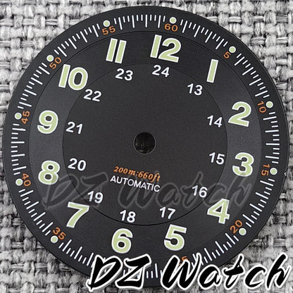 NH35 New 29mm Black/White/Green/Blue Pilot Style Watch Dial Face Set Arabic Numerals Fit NH36 ETA2824 PT5000 Automatic Movement