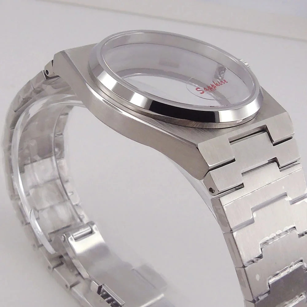 40mm PRX Case Silver Fluted 100m Waterproof For Super Player Sapphire Glass Watch Case Fit NH34 NH35 NH36 NH38 Movement