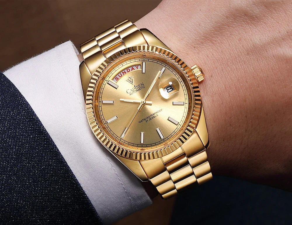 CADISEN C8215 DD40 Watches Day-Date AR Sapphir 10Bar MIYOTA 8285 Movt 40MM