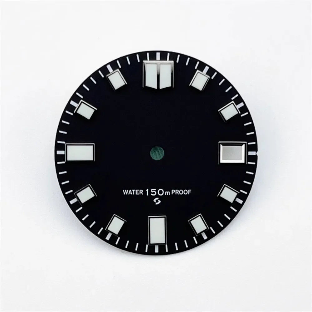 NH35 Dial 28.5mm Green Luminous with Single Calendar Window Watch Dial Abalone Diving Watch Faces for NH35A/4R35 Movement