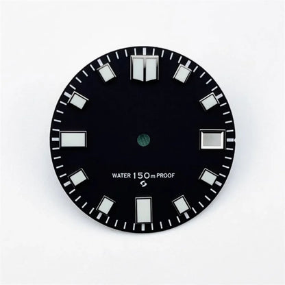 NH35 Dial 28.5mm Green Luminous with Single Calendar Window Watch Dial Abalone Diving Watch Faces for NH35A/4R35 Movement