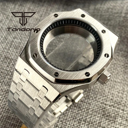 42mm Royal Oak AP Case Stainless Steel Brushed Octagon Watch Case Bracelet Glass Back Chapter Ring Sapphire Glass Fit NH35 NH36 Automatic Movement