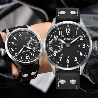 Corgeut 6023 Sub Second Pilot St3600  Manual Mechanical Watch 44MM 5ATM Sapphire Luminious glass back