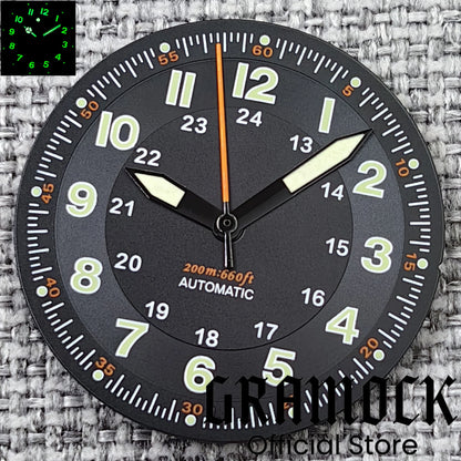 Gramock Classics Sterile 29mm Pilot Black Watch Dial Part for NH35/36 ETA PT5000 Miyota Mingzhu DG ST2130 Movement Part Hand Set