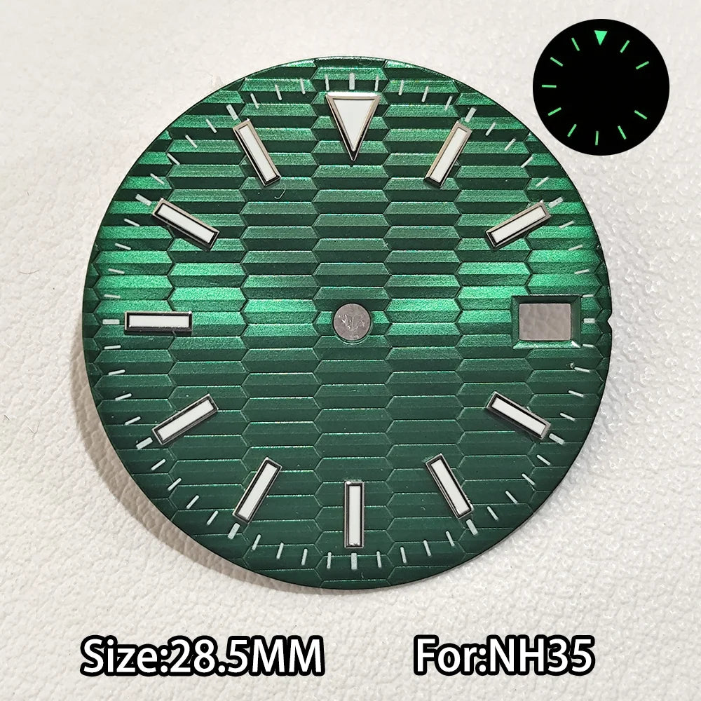 28.5mm Watch Dial For NH 35 NH36 Movements Green Luminous Single/No Date just Calendar Dial Roman Men Watches Accessories