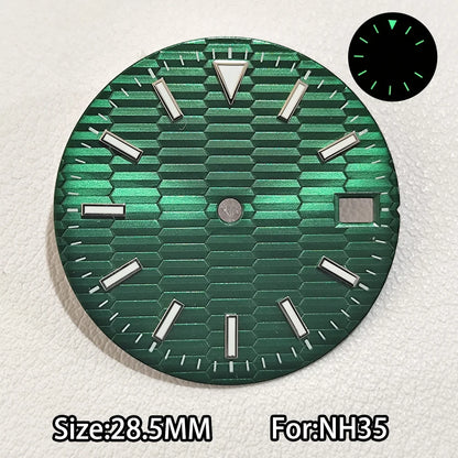 28.5mm Watch Dial For NH 35 NH36 Movements Green Luminous Single/No Date just Calendar Dial Roman Men Watches Accessories