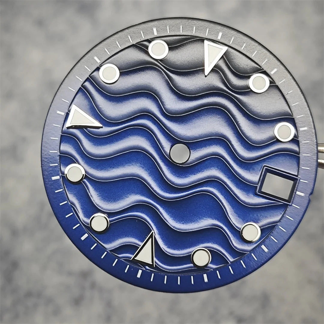 28.5mm Watch Dial Water Ripple Gradient Color Watch Faces Green Luminous Surface Man’s Watch Accessories for NH35 Movement