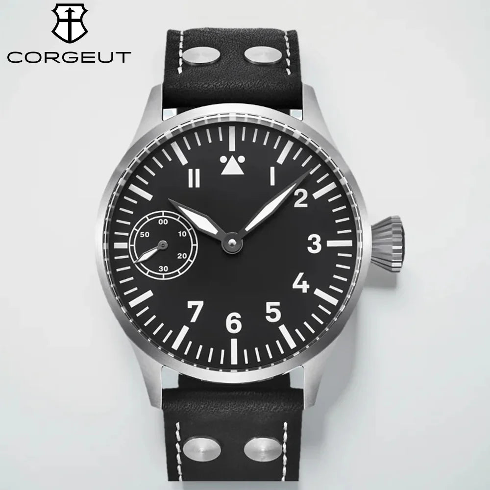 Corgeut 6023 Sub Second Pilot St3600  Manual Mechanical Watch 44MM 5ATM Sapphire Luminious glass back