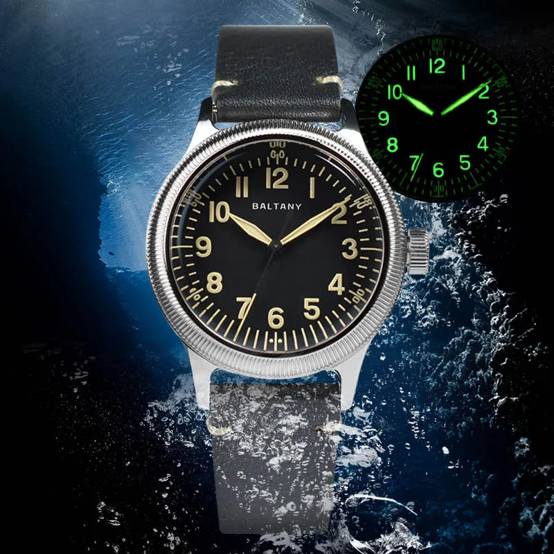 Baltany 38MM A11 Military Automatic Watch Man S2031B Sapphire Crystal 10ATM Stainless Steel NH38 Retro Mechaincal Wristwatches