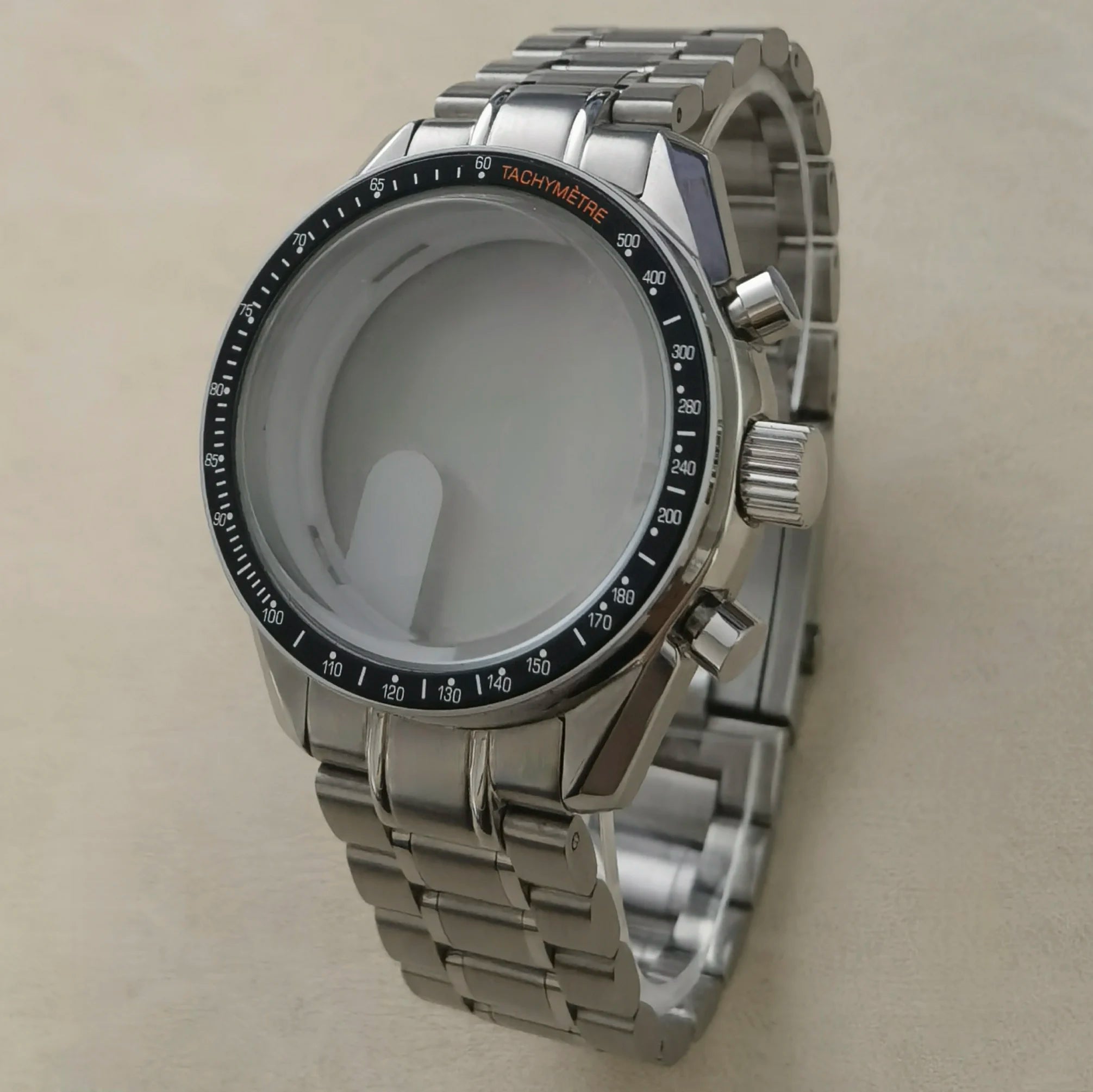 40mm VK63 Stainless Steel Case Strap Moonswatch Style Moon Back Cover Fit VK63 Quartz Movement Gold Word Bezel Watch Accessories
