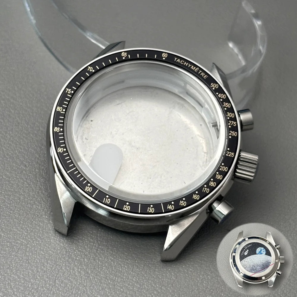 VK63 case 39.7mm moon metal  watch case chronograph case bezel,VK63  Business watch sealed back moon watch mission mod