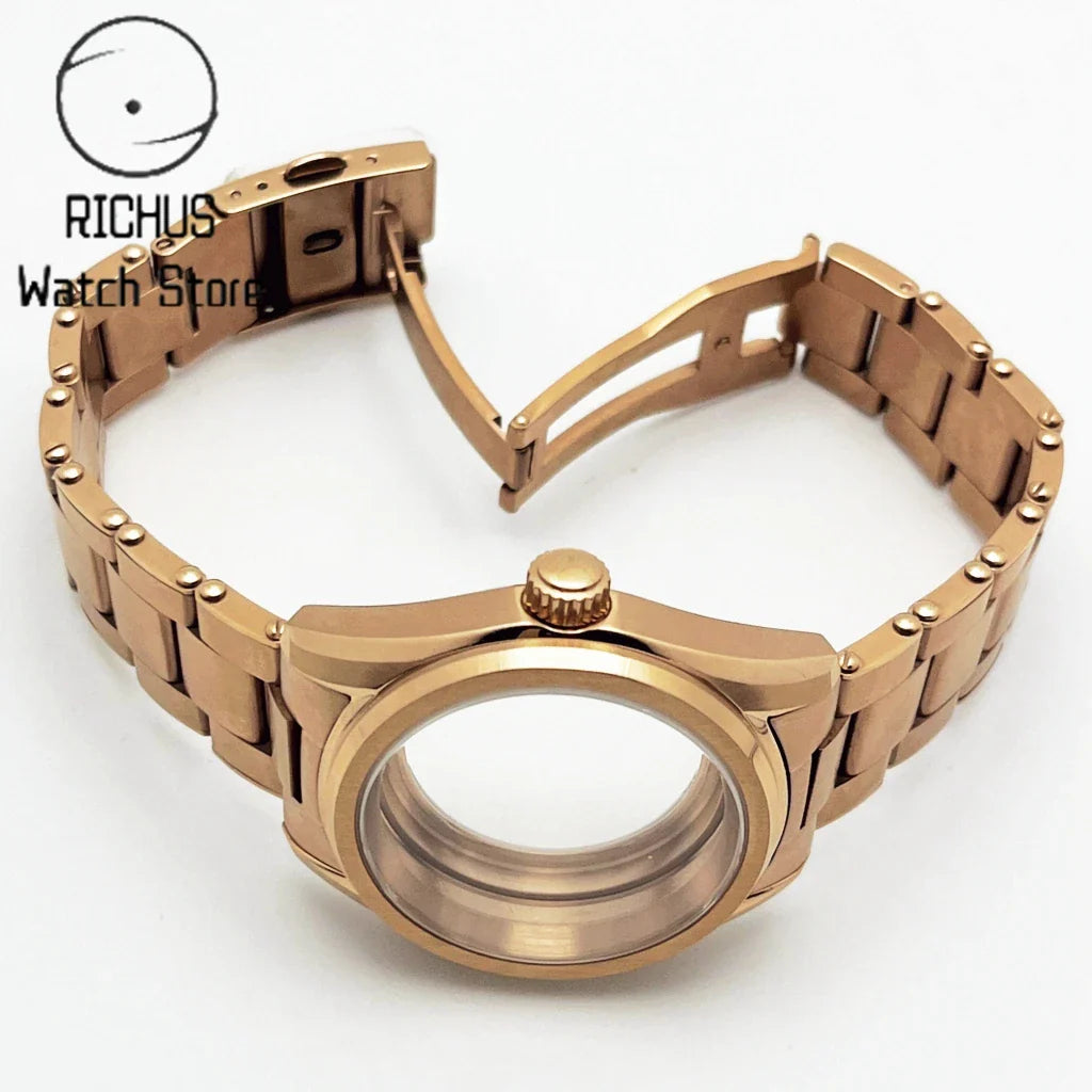 38mm NH35 Case Sapphire Glass RoseGold Watch Case Stainless Steel Strap Fit NH35 NH36 ETA2824 PT5000 Movement Watch Accessories