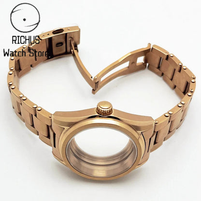 38mm NH35 Case Sapphire Glass RoseGold Watch Case Stainless Steel Strap Fit NH35 NH36 ETA2824 PT5000 Movement Watch Accessories