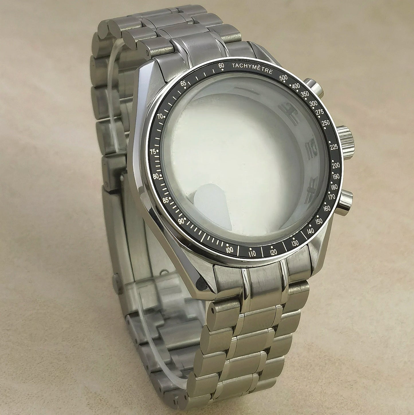 40mm VK63 Stainless Steel Case Strap Moonswatch Style Moon Back Cover Fit VK63 Quartz Movement Gold Word Bezel Watch Accessories