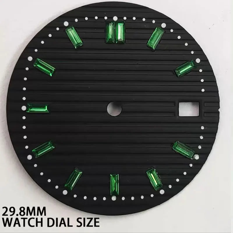 Sterile 29.8MM Watch Dial Sunburst Green Dial for NH35 NH36 Movement Date Window for oak Steel Wristwatch