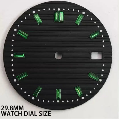 Sterile 29.8MM Watch Dial Sunburst Green Dial for NH35 NH36 Movement Date Window for oak Steel Wristwatch