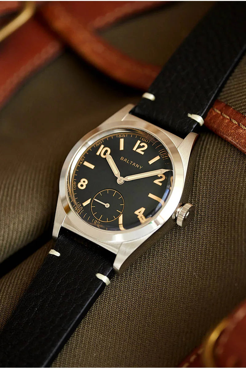 Baltany Bubbleback Dress Watches Subdial IPG Bezel Leather Gold Hands Sapphire Crystal Stainless Steel VD78 Quartz Wristwatches