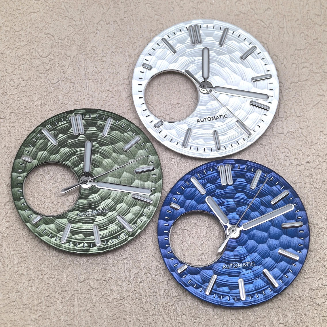 28.5mm Honeycomb Texture Watch Dial Hands Set Green Luminous Faces for NH34 NH38 Movement