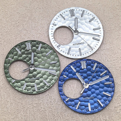 28.5mm Honeycomb Texture Watch Dial Hands Set Green Luminous Faces for NH34 NH38 Movement